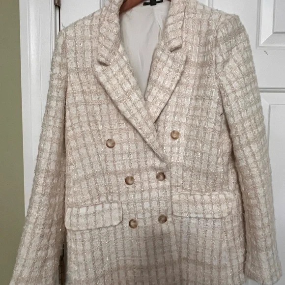Aqua for Bloomingdale’s Cream Tweed Plaid Blazer - Picture 3 of 5